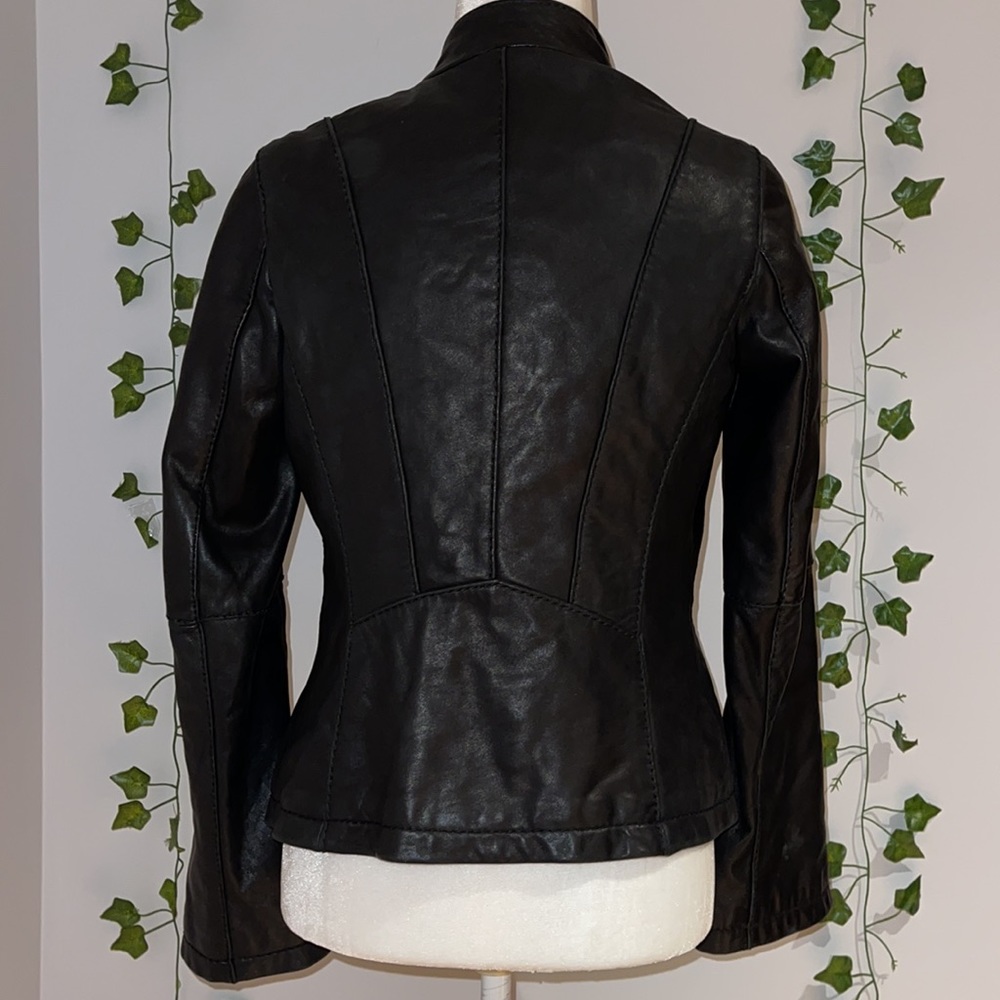 Women's Michael Kors Black Leather Zip Jacket XS - Picture 14 of 16